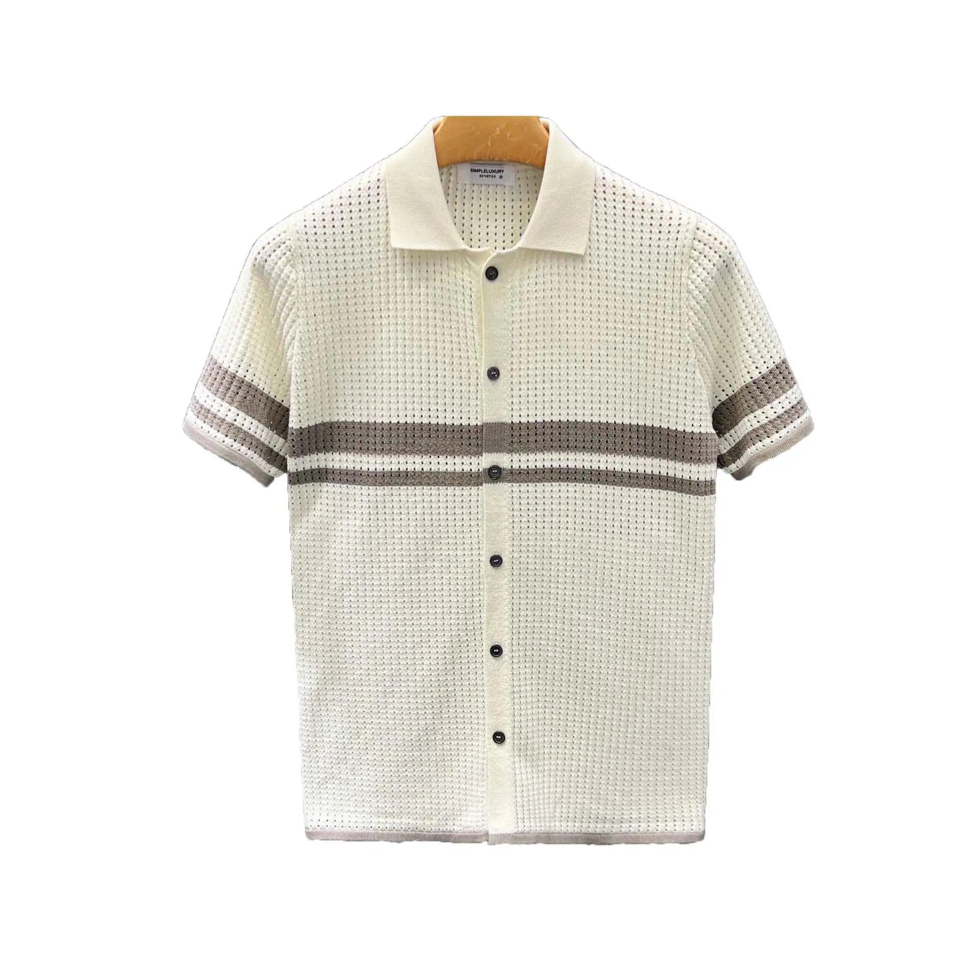 POLO Shirt Knitted Sweater Short-sleeved Men's Hollow Cardigan Striped Old Money Wind Casual T-shirt Summer Men Clothing