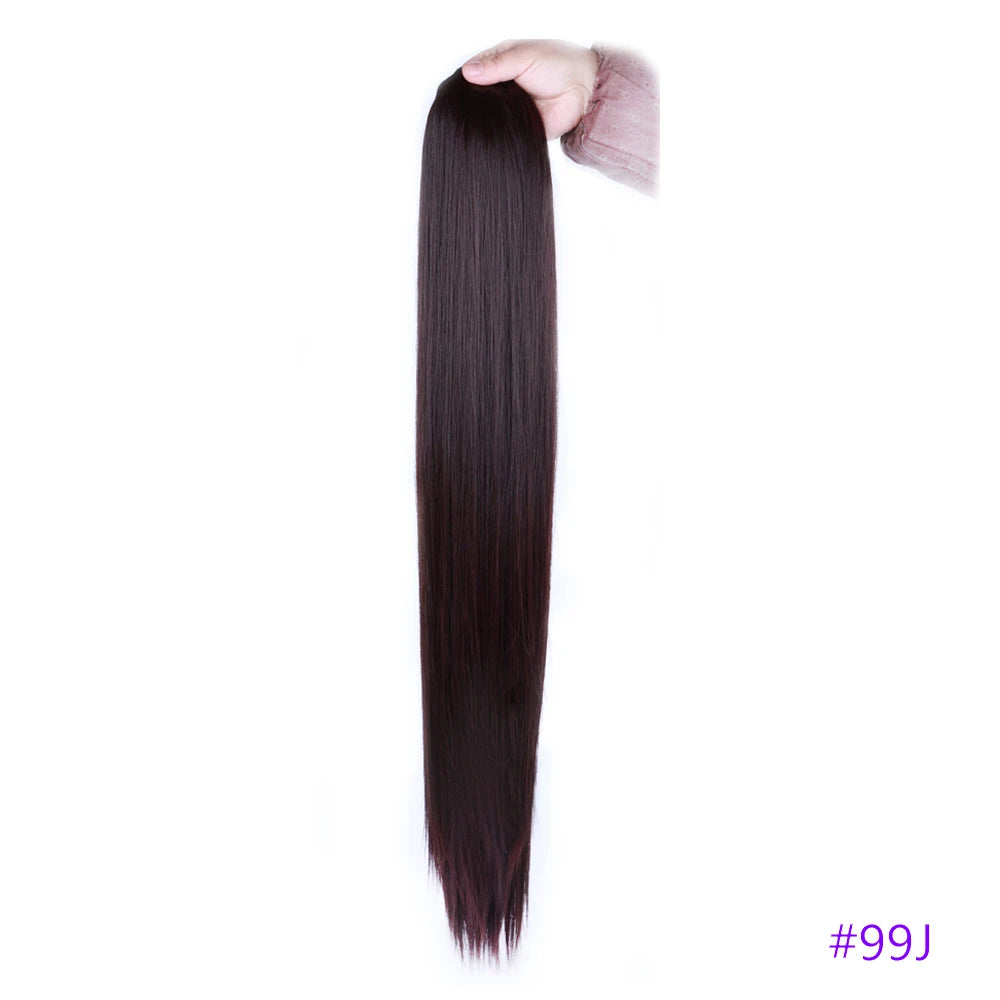 30 Inch Long Bone Straight Ponytails Futura Synthetic Drawstring Ponytails Clip-in Hair Extensions Straight Ponytails for Women