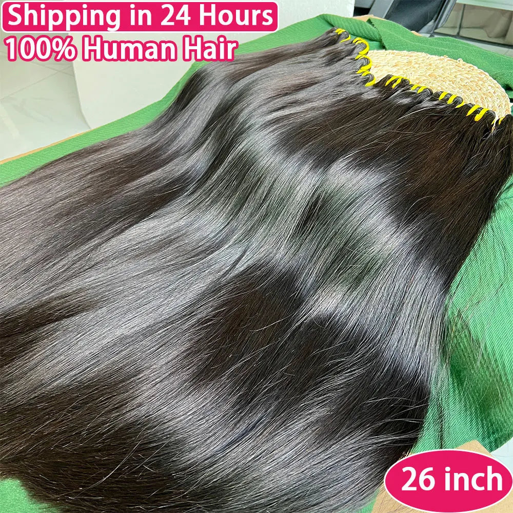 Bone Straight 100% Human Hair Double Weft Bundles #1B Natural Black 100% Raw Virgin Human Hair Extension Tissage 10-36 inch