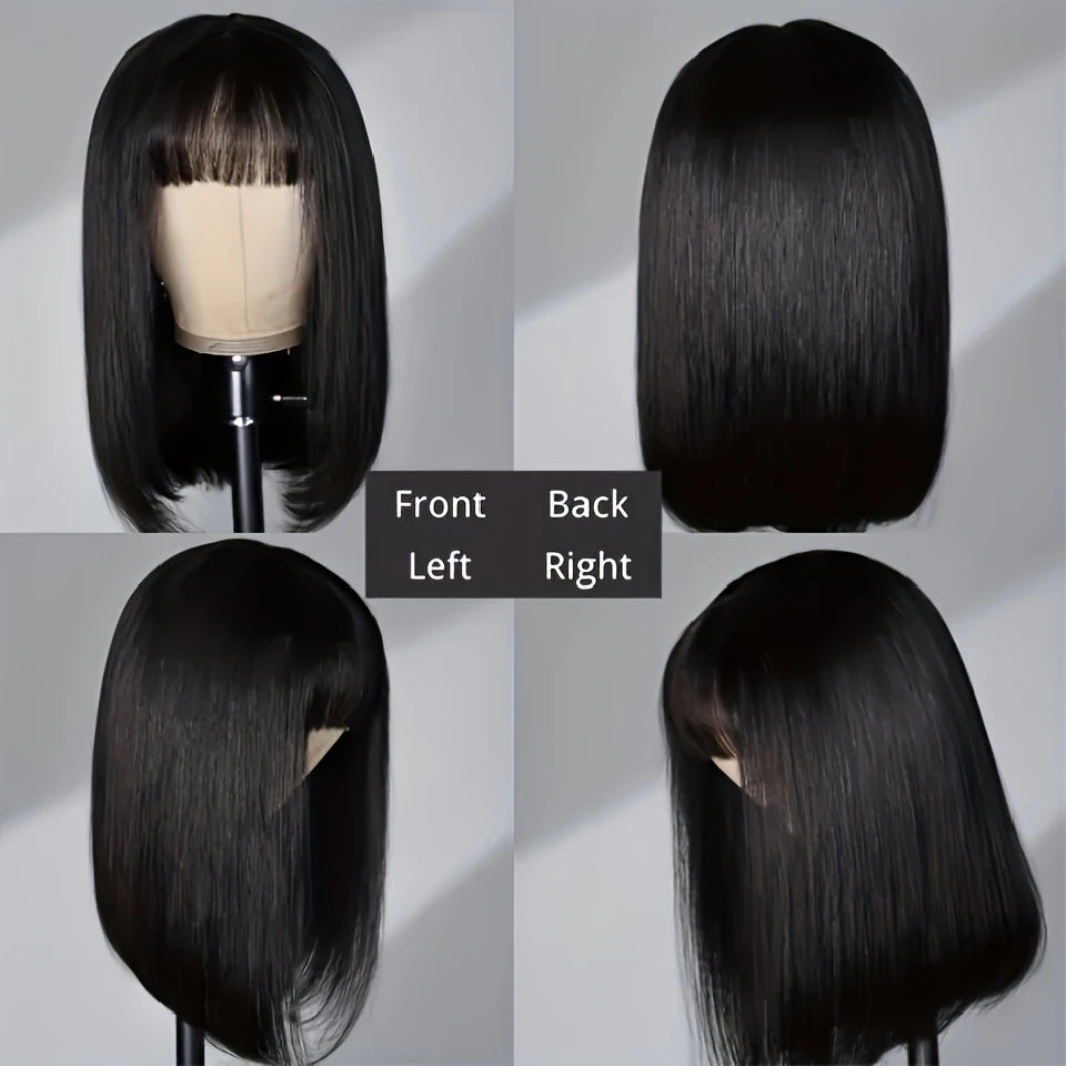 Straight Short Bob Wig With Bangs Vietnamese 100% Human Hair Double Drawn Bob Wigs Glueless Straight Wigs On Sale Clearance 180%