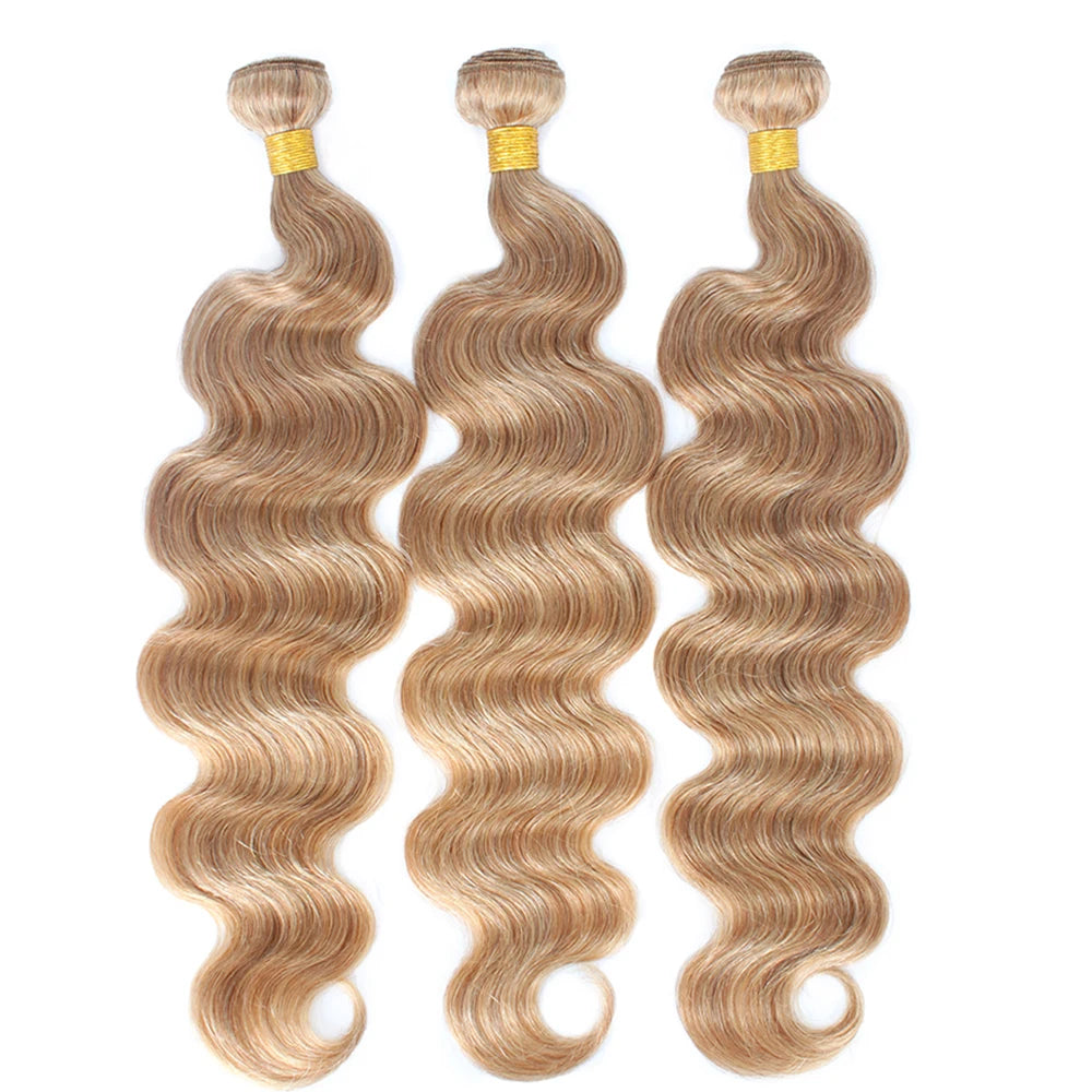 #27 Honey Blonde Hair Body Wave Human Hair Bundles 100% Brazilian Unprocessed Raw Hair Extensions #613 Blonde Bundle Deal