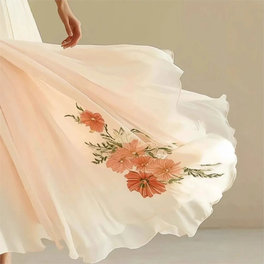 Lady Chic Floral Print Evening Party Dress Gown Women Elegant Short Sleeve High Waist V-neck Party Dresses 2025 Women Holiday