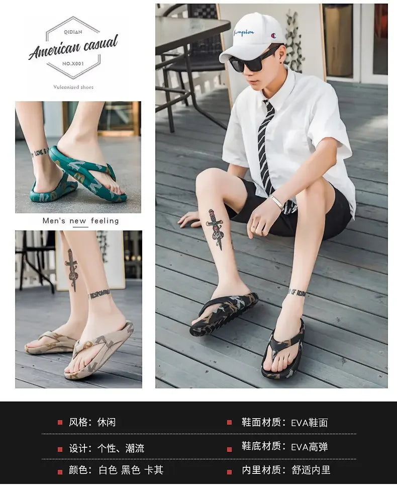 Fashion Daily Slippers for Men Anti Slip Soft Sole Lightweight Home Beach Outdoor Leisure Walking Footwear