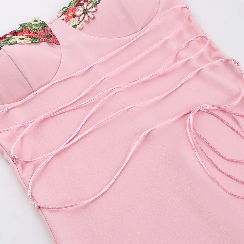 Y2K Sexy Sleeveless Backless Floral Maxi Long Dresses Outfits for Women Summer Lace Up Bandage Bodycon Party Club Dress Gift