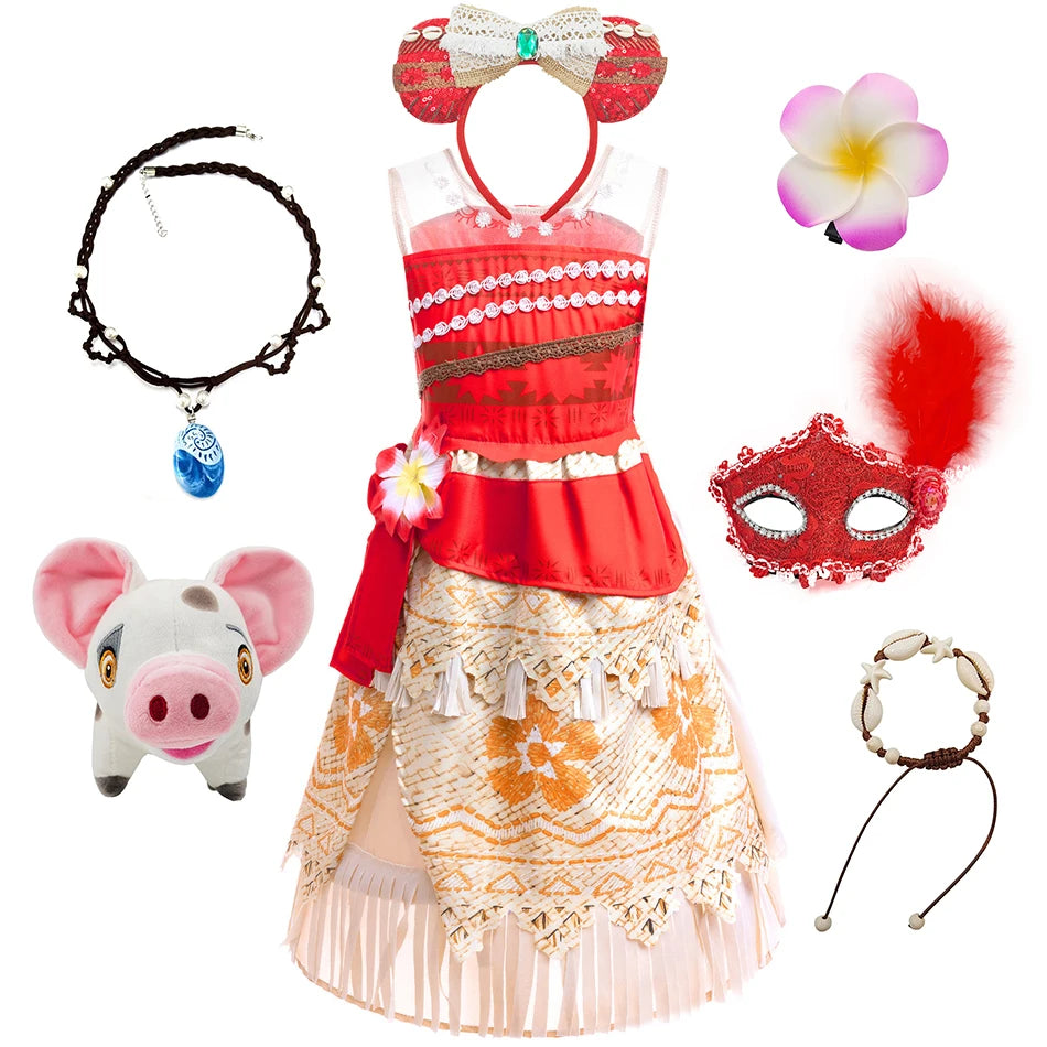 Moana Dress Cosplay Princess Costume Kids Vaiana Print Vestidos Girls Birthday Halloween Carnival Party Outfits Children Clothes