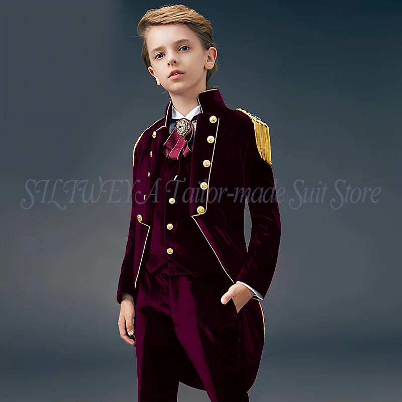Blue Suede Slim Fit Boys' Suit Three Piece Set 2023 New Unique Tassels Design Children's Gentleman Handsome Clothing костю