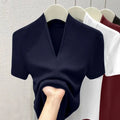 Summer 2025 NEW Sexy V Neck Slim T Shirt Women Cotton Elastic Basic Solid Female Casual Tops Short Sleeve Thin T-shirts