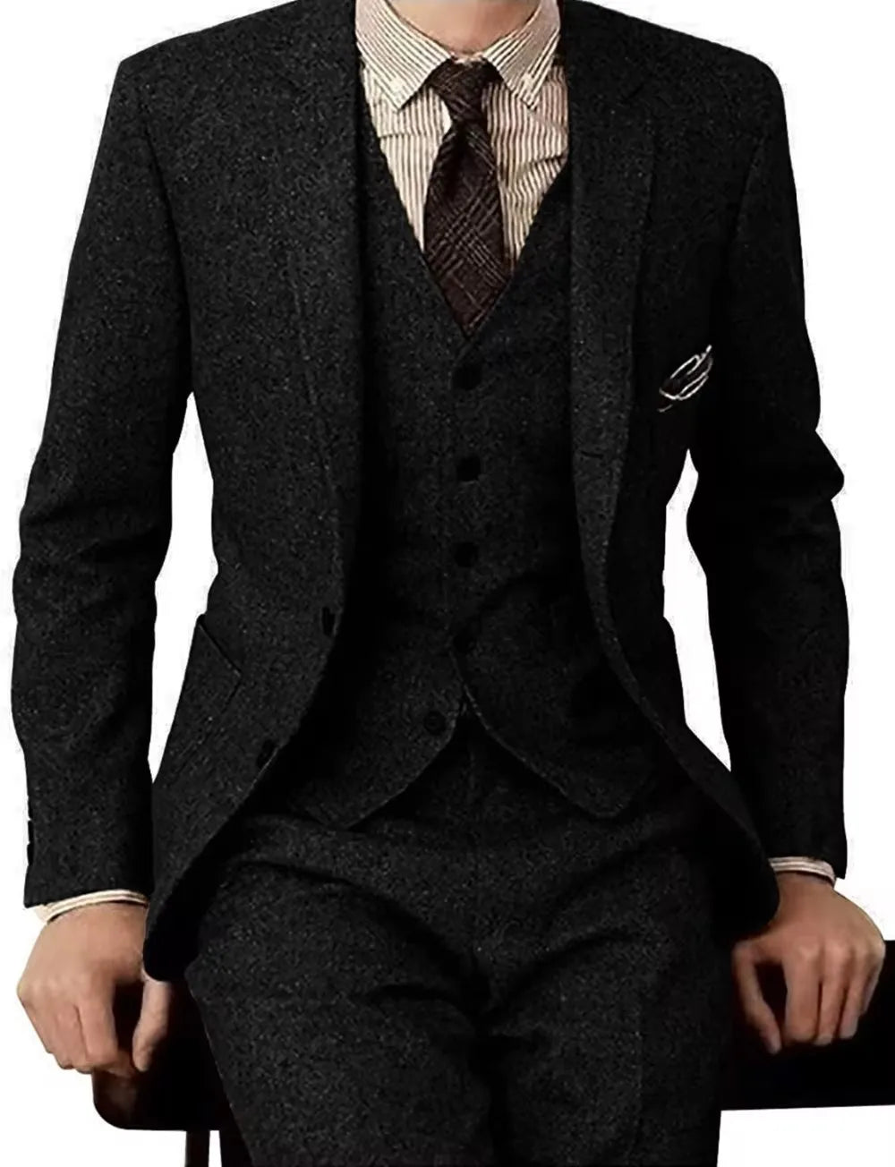 Blazer For Men Designs Brown Tweed Suit Men Vintage Winter Formal Wedding Suits For Men Men's Classic Suit 3 Pieces Men Suit