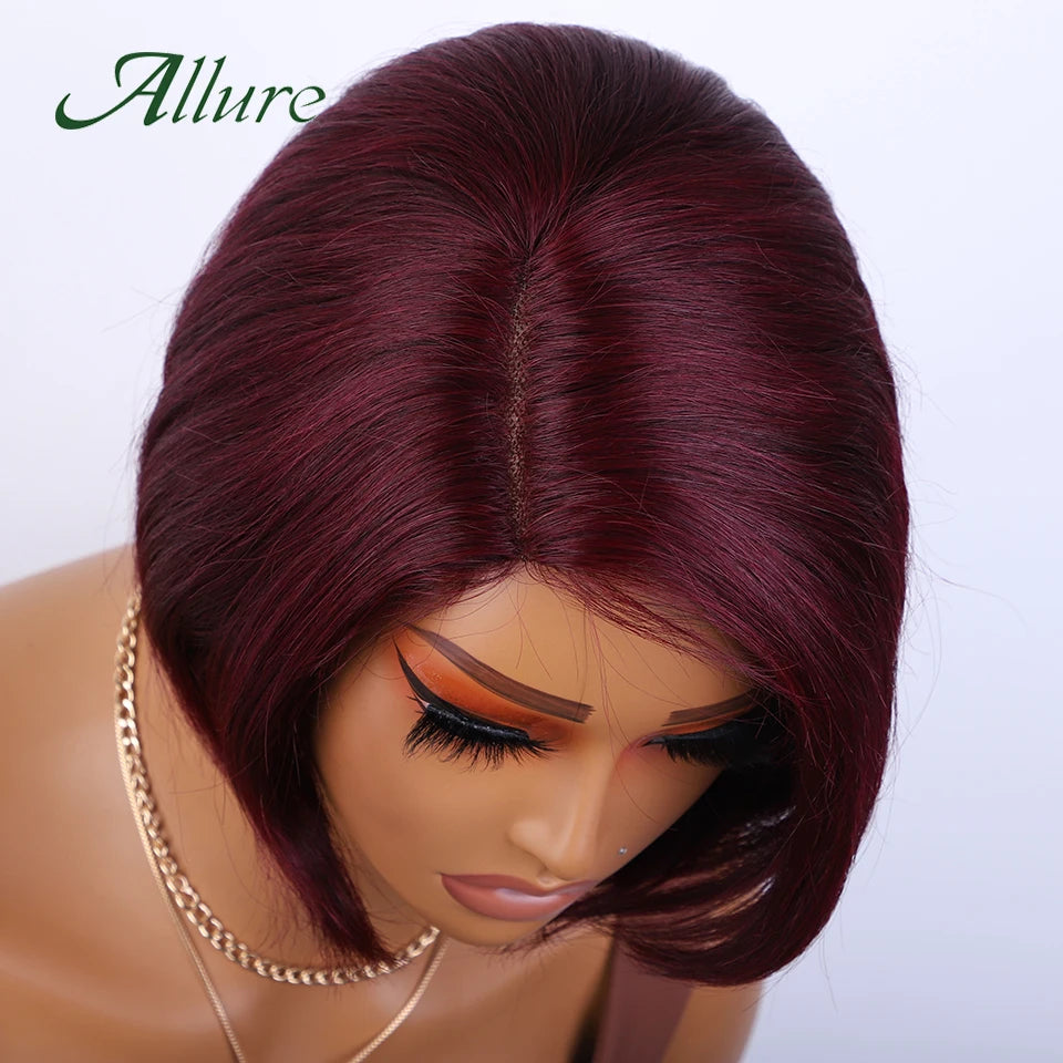 Brazilian Human Hair Lace Straight Bob Wigs 99j Colored Wear And Go Short Straight Bob Wigs For Black Women Straight Hair