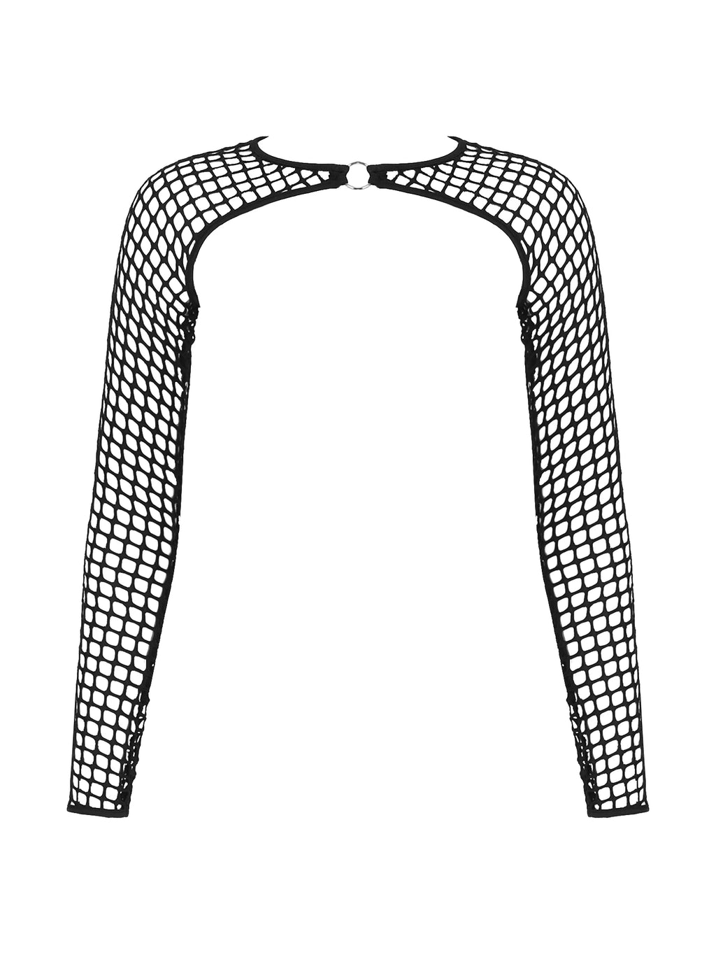 Summer Women T-Shirt Sexy Hip Hop Gothic Female Super-short O Ring Hollow Out Fishnet Long Sleeve Crop Tops Rave Party Clubwear