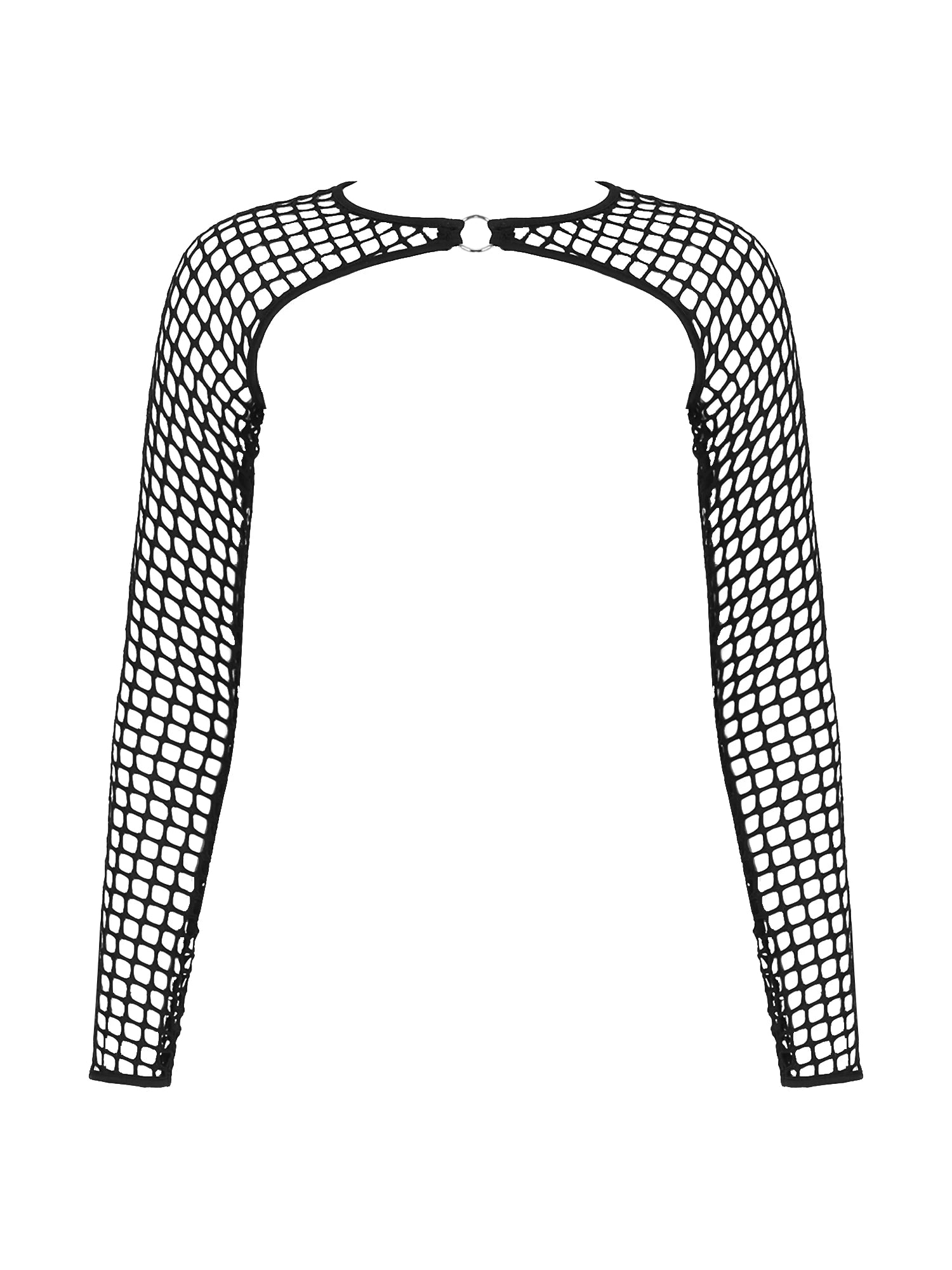 Summer Women T-Shirt Sexy Hip Hop Gothic Female Super-short O Ring Hollow Out Fishnet Long Sleeve Crop Tops Rave Party Clubwear