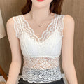 Summer Sexy Deep V Lace Vest With Breast PadsEmbroidery Floral Tank Top Wrapped Chest Camisole Padded Crop Tank Top For Women
