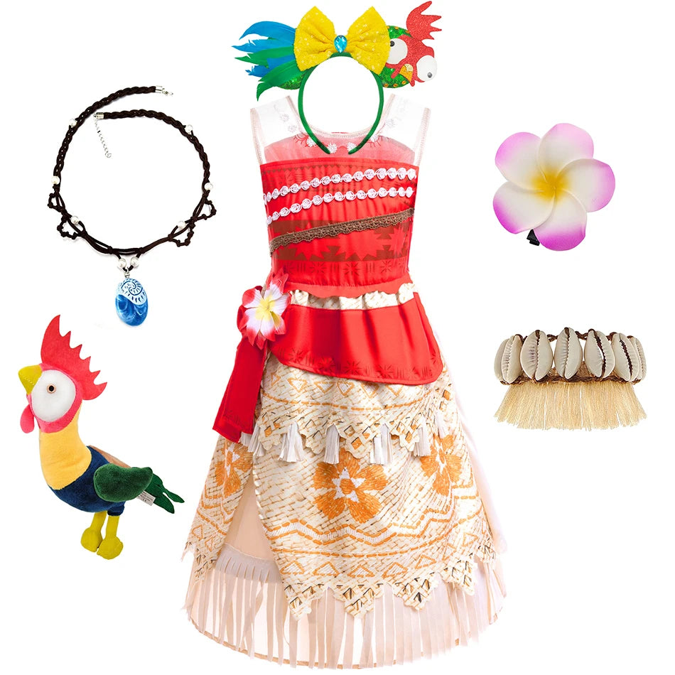 Moana Dress Cosplay Princess Costume Kids Vaiana Print Vestidos Girls Birthday Halloween Carnival Party Outfits Children Clothes