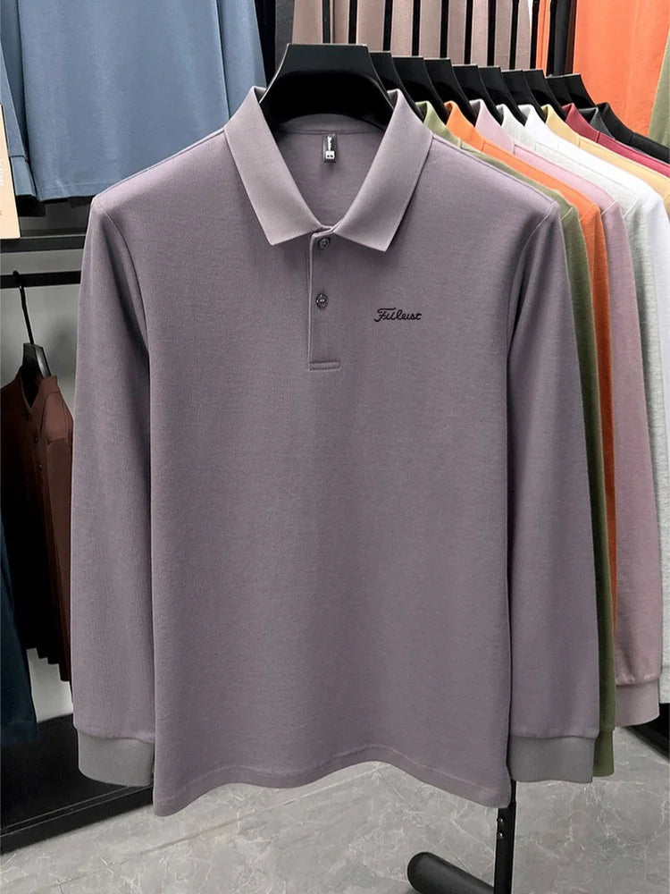 Golf brand Polo shirt long sleeved fashionable printed men's top spring new 100% cotton skin friendly comfortable casual T-shirt