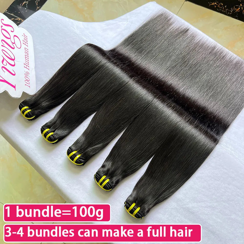 Bone Straight 100% Human Hair Double Weft Bundles #1B Natural Black 100% Raw Virgin Human Hair Extension Tissage 10-36 inch