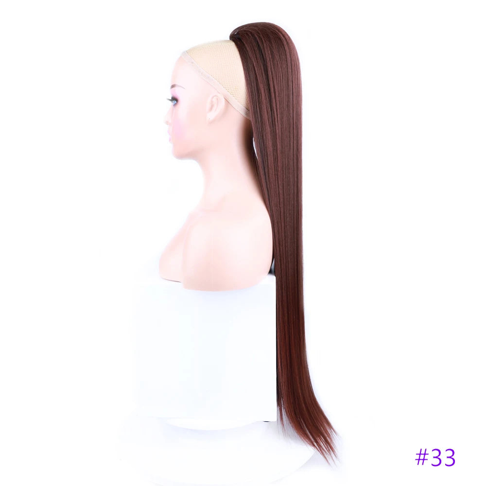 30 Inch Long Bone Straight Ponytails Futura Synthetic Drawstring Ponytails Clip-in Hair Extensions Straight Ponytails for Women