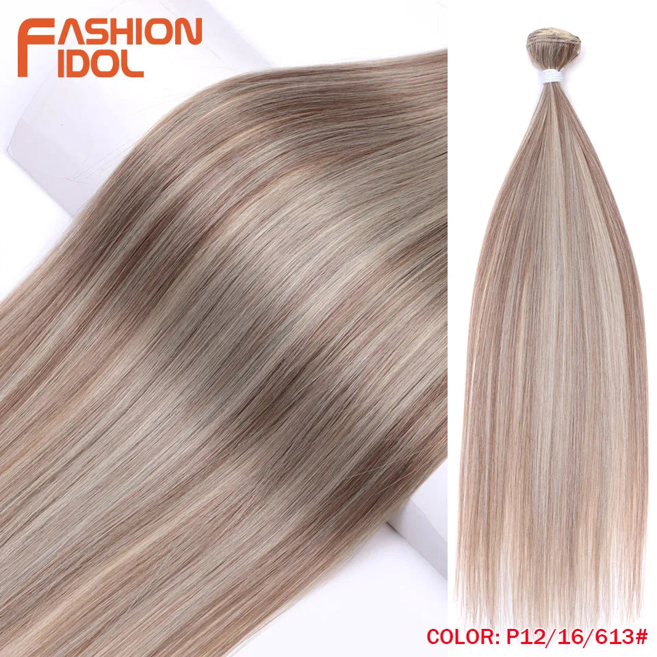 FASHION IDOL Bone Straight Hair Extensions Ombre Blonde Hair Bundles Super Long Hair Synthetic 24 Inch Straight Hair Full to End