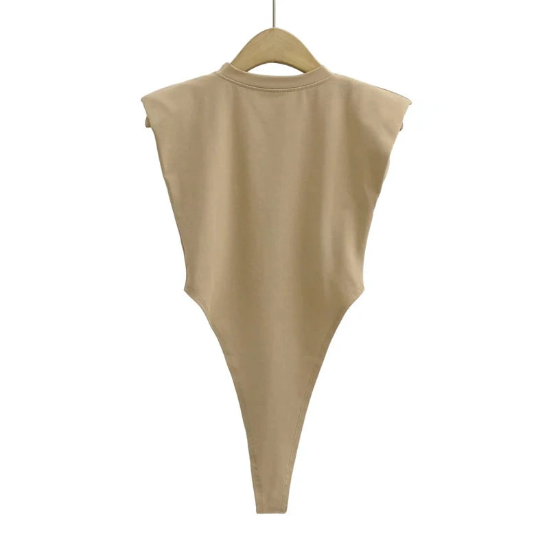 Sexy tops women  Summer one-pieces bodycon bodysuit padded shoulder bodysuit black sleeveless body suits for women white