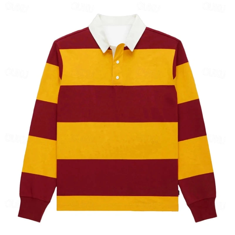 Simple Fashion Striped Polo Shirts For Men Casual Autumn Long Sleeve 3D Printed Golf Polo Shirt Loose Breathable Lapel Tops