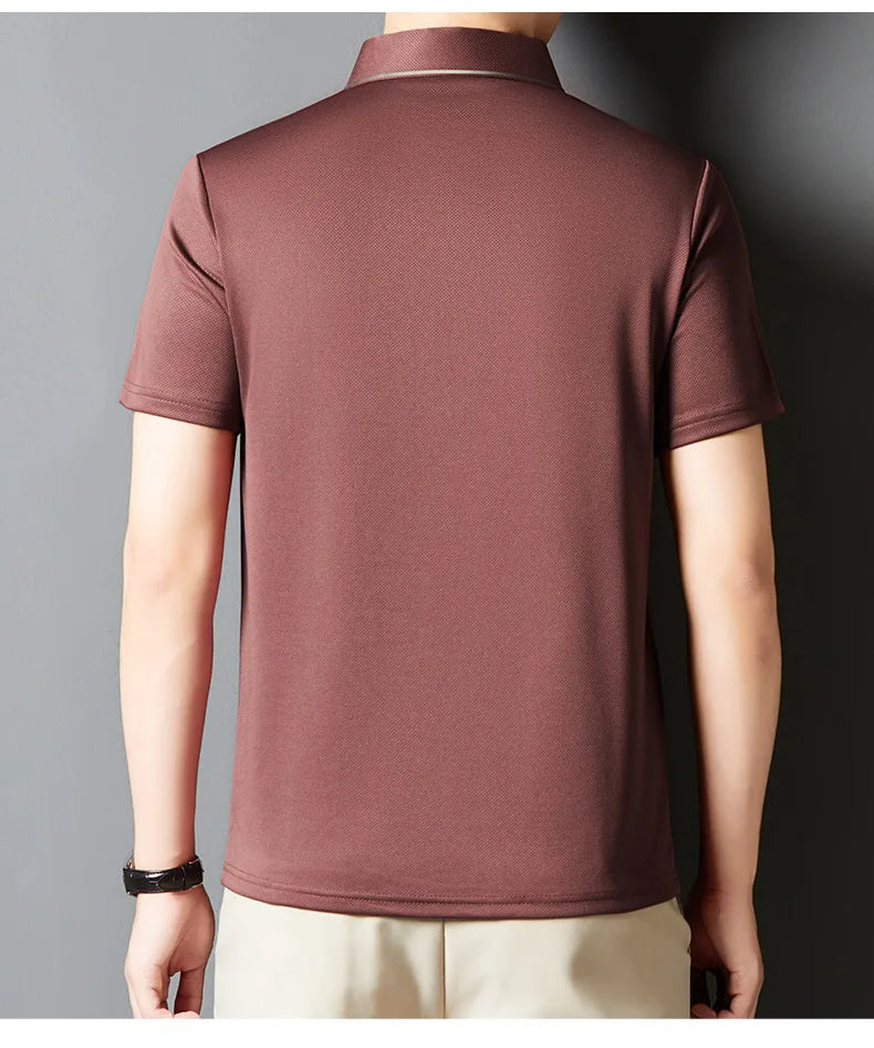 Men's Polo Shirt Seamless Premium Luxury Cool Fabric Business Casual Golf Slim Fit Blouse Collar Tshirt Anti Wrinkle Men Tee
