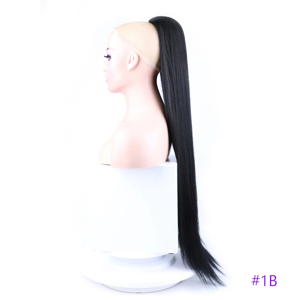 30 Inch Long Bone Straight Ponytails Futura Synthetic Drawstring Ponytails Clip-in Hair Extensions Straight Ponytails for Women