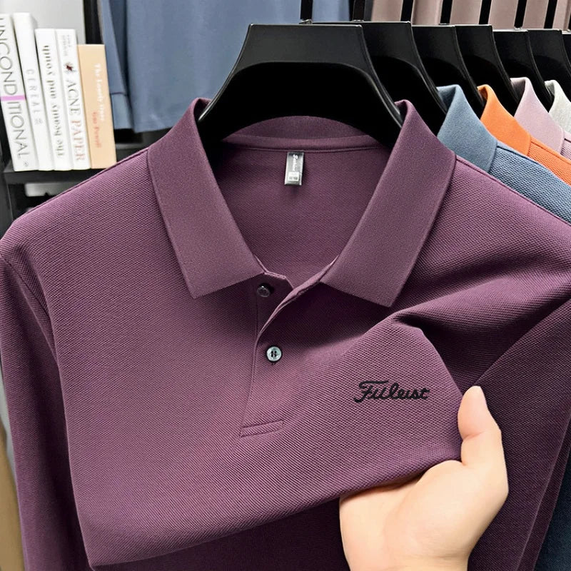 Golf brand Polo shirt long sleeved fashionable printed men's top spring new 100% cotton skin friendly comfortable casual T-shirt