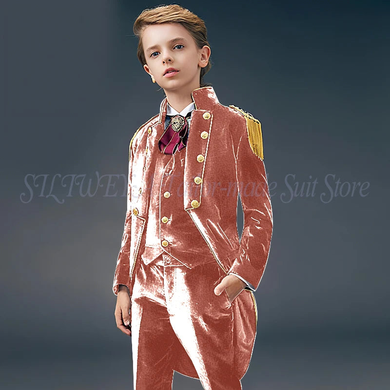 Blue Suede Slim Fit Boys' Suit Three Piece Set 2023 New Unique Tassels Design Children's Gentleman Handsome Clothing костю