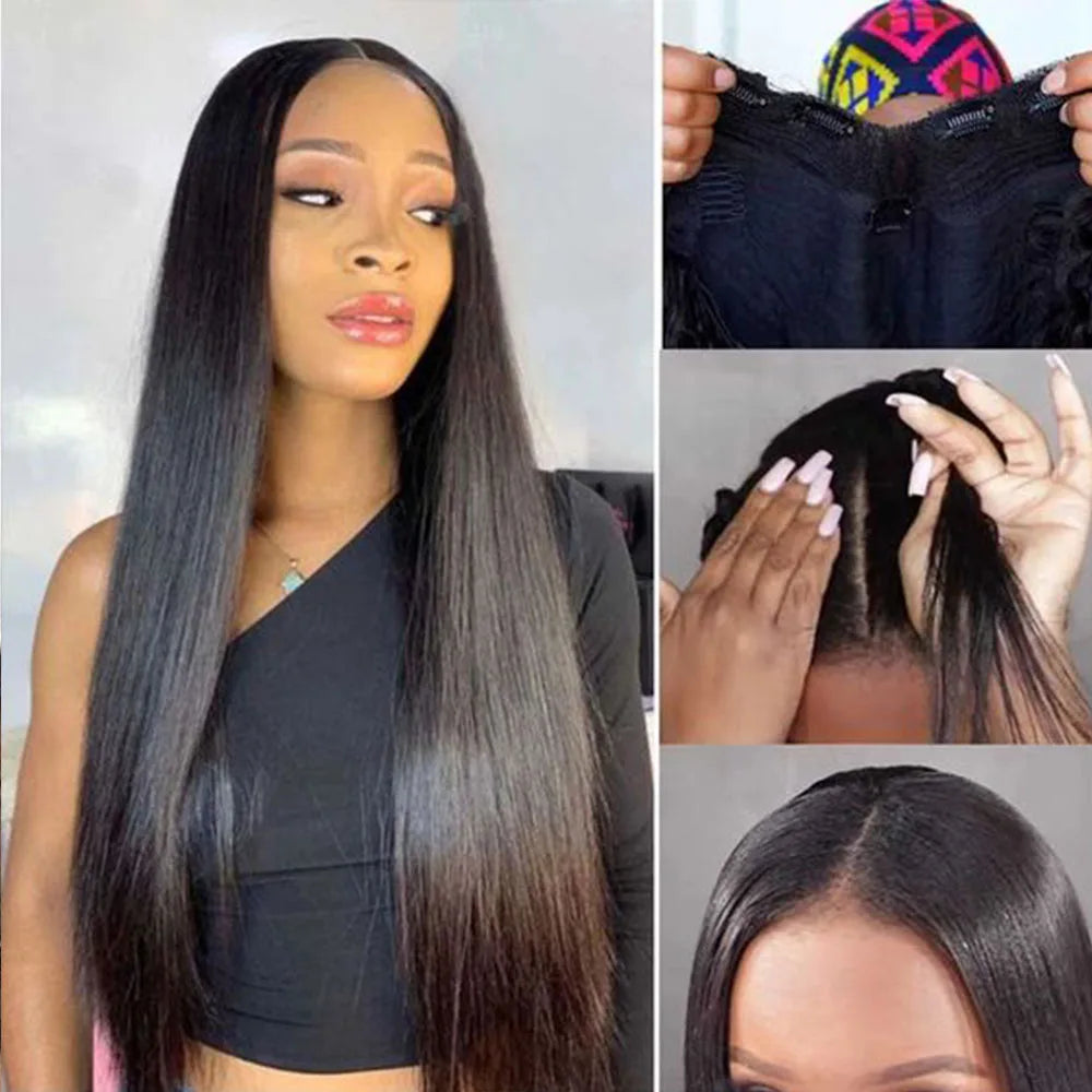 Silkly Straight V Part Human Hair Wigs 30 Inch Bone Straight Wig For Women Daily Use Glueless Wig Ready To Wear On Sale Natural