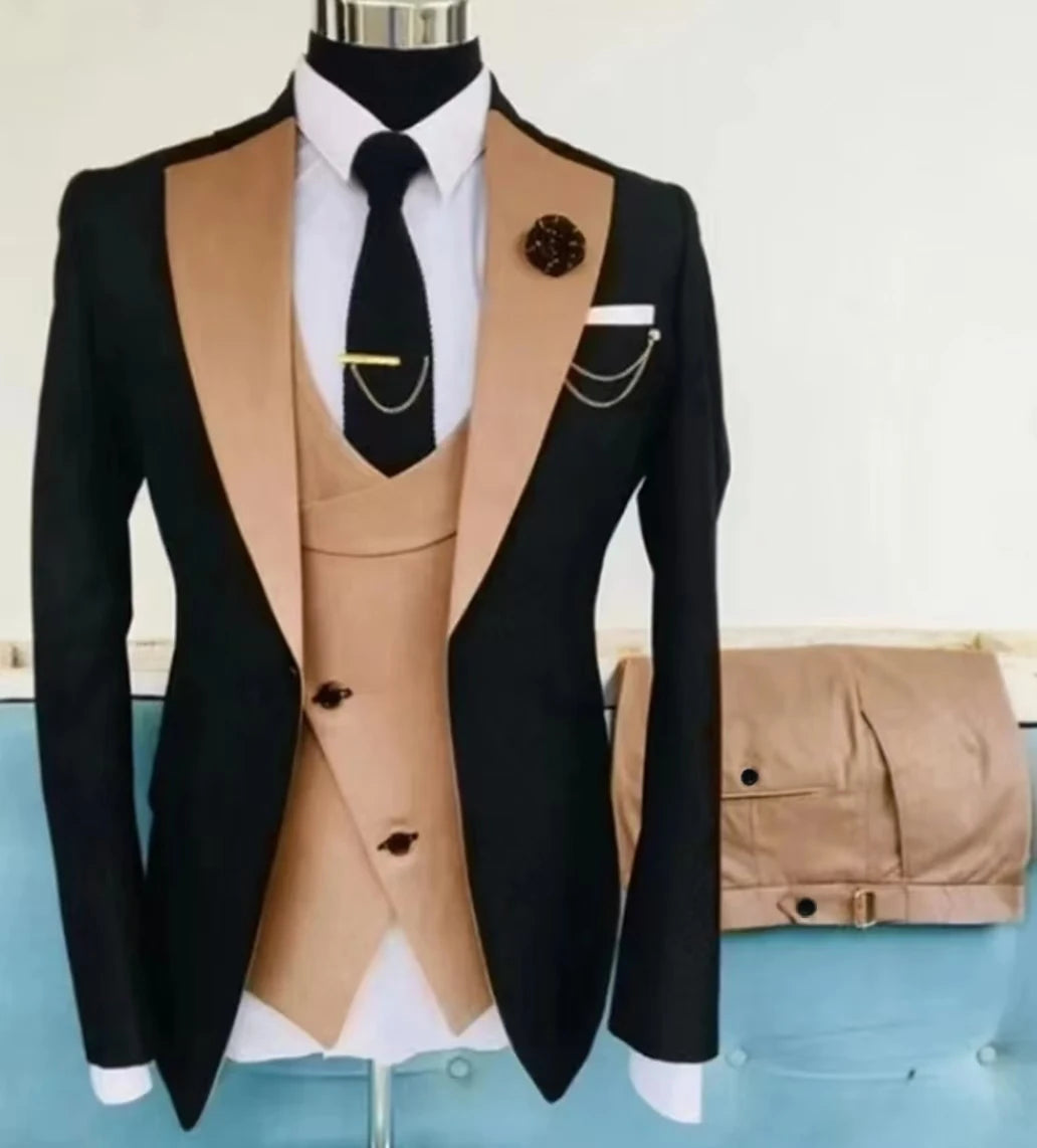 Men's Suit for Wedding 3 Pieces Blazer Vest and Pants Set Fitted Tuxedo for Groomsmen Adult Costume Summer Beach Wedding Parties