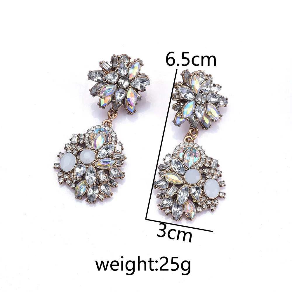 Elegant Jewellery Gifts for Her Women's Vintage Statement Earrings and Large Crystal Rhinestone Choker Necklace Jewelry Set