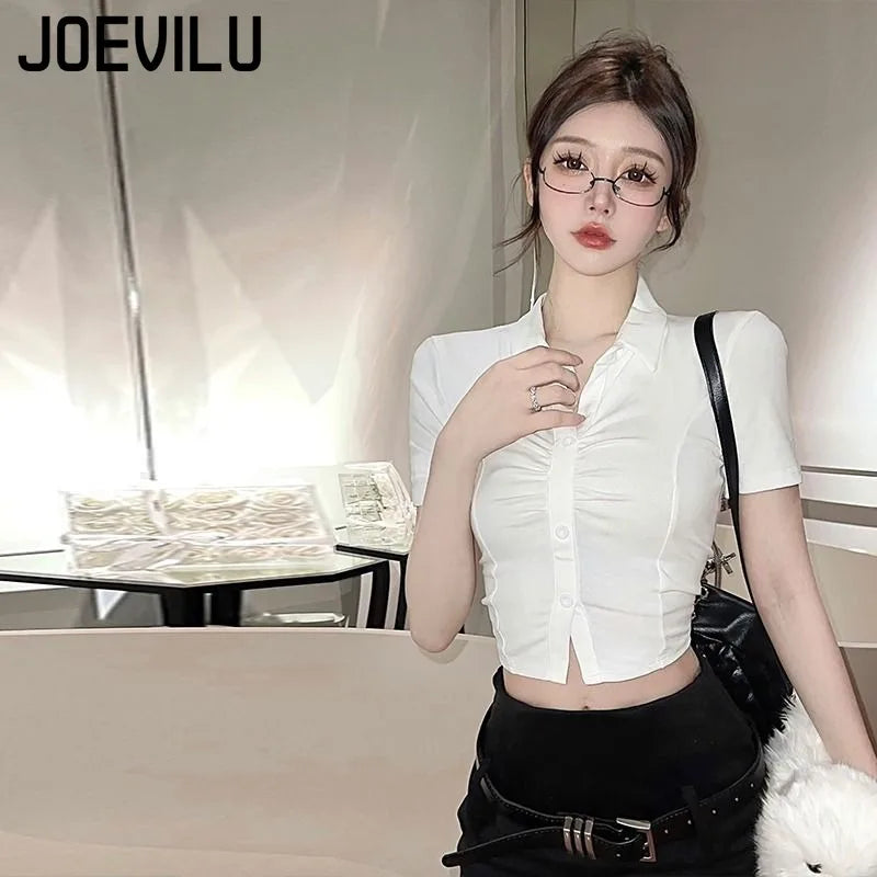 Women's Sexy Polo Shirt  Button Lapel Short Sleeve T-Shirt Summer Slim Waisted Neckline Tops Trendy Transparent Fashion Tops
