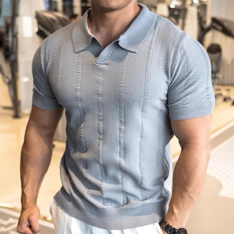 Men's Short Sleeved Knitted Polo Shirt Summer Business Lapel Stylish Solid Color Slim Fit Breathable Quick Drying Golf T-Shirt