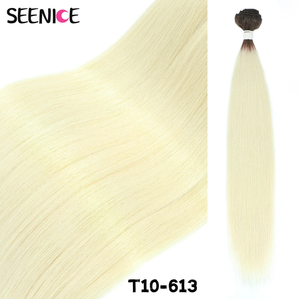 Bone Straight Hair Extensions Ombre Blonde Fake Hair Bundles Super Long Hair Synthetic 22-40 Inch Straight Hair Full to End