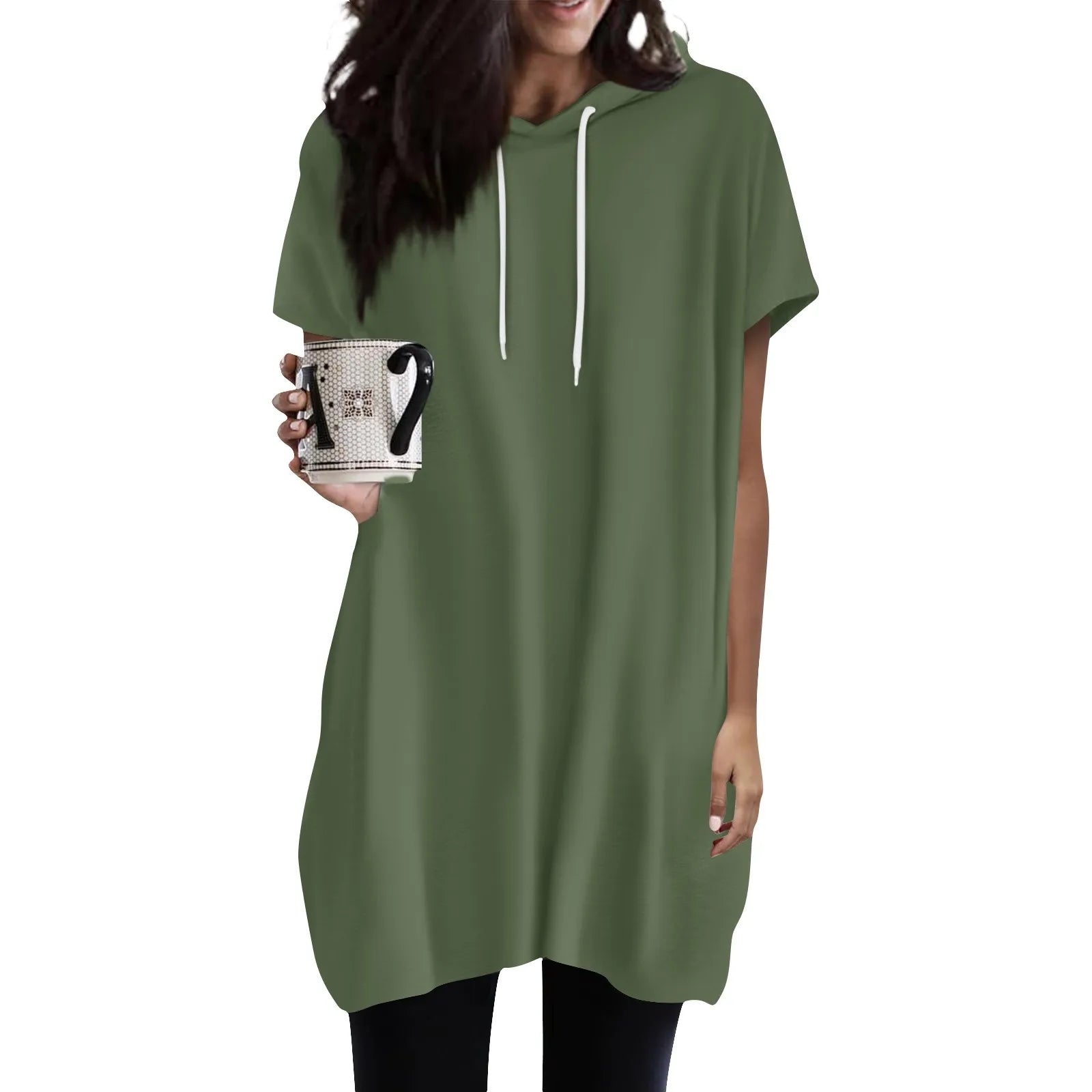 Hoodies Oversized Solid Color Daily Short Sleeve Long Shirts Fashionable Basics Minimalist Comfortable Top Or Dress With Pockets
