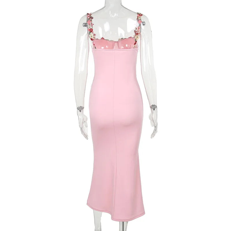 Y2K Sexy Sleeveless Backless Floral Maxi Long Dresses Outfits for Women Summer Lace Up Bandage Bodycon Party Club Dress Gift