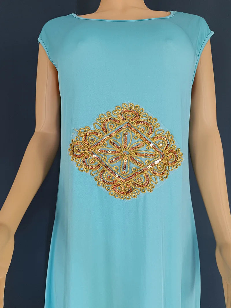 Party Dresses for Women Abaya Muslim Caftan 2 Piece Set Eid Flare Sleeves Robe Embroidered Gold Lace Dress Suit Jalabiya Ramadan