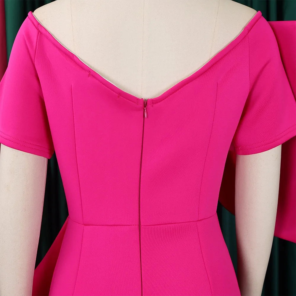 Elegant Party Dresses for Woman 2024 New V Neck Short Sleeve Big Bow Decorate Sheath Side Split Ankle Length Luxury Party Dress