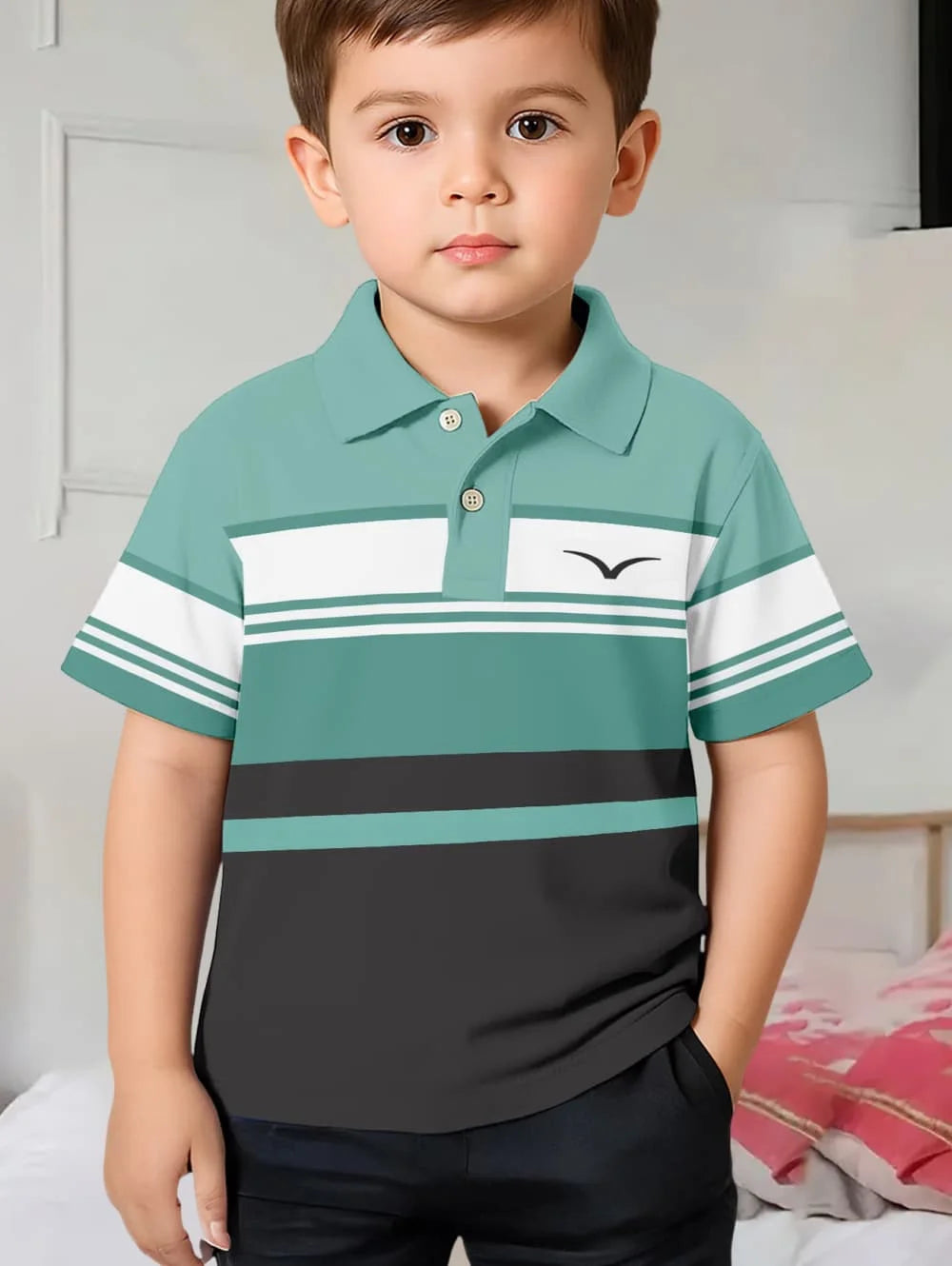 Polo Shirts for Kids Gradient Striped 3D Print Fashion Child Polo Shirt Boy Clothes Lapel Tops Street Casual Children's Clothing