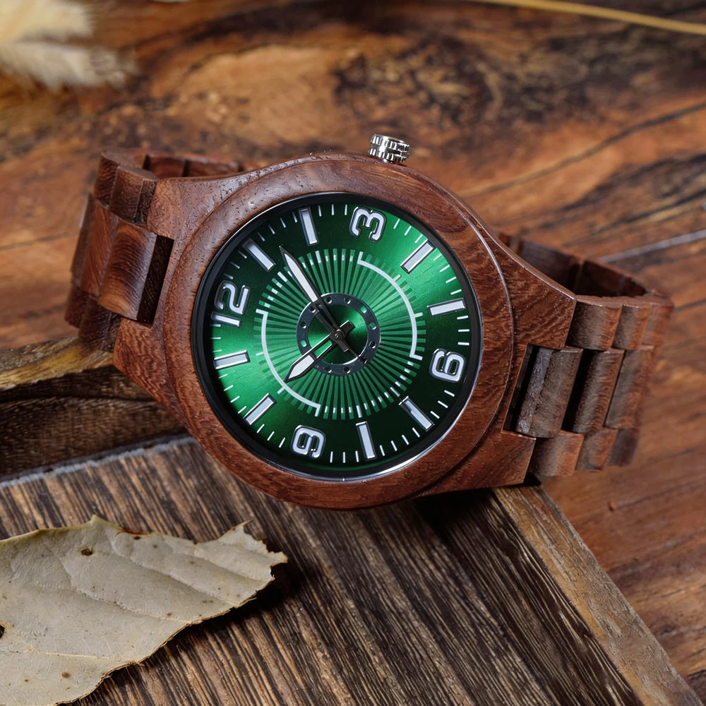 Men's Handmade Wooden Watches Mens Lightweight Analog Quartz Wood Mens Wrist Watch