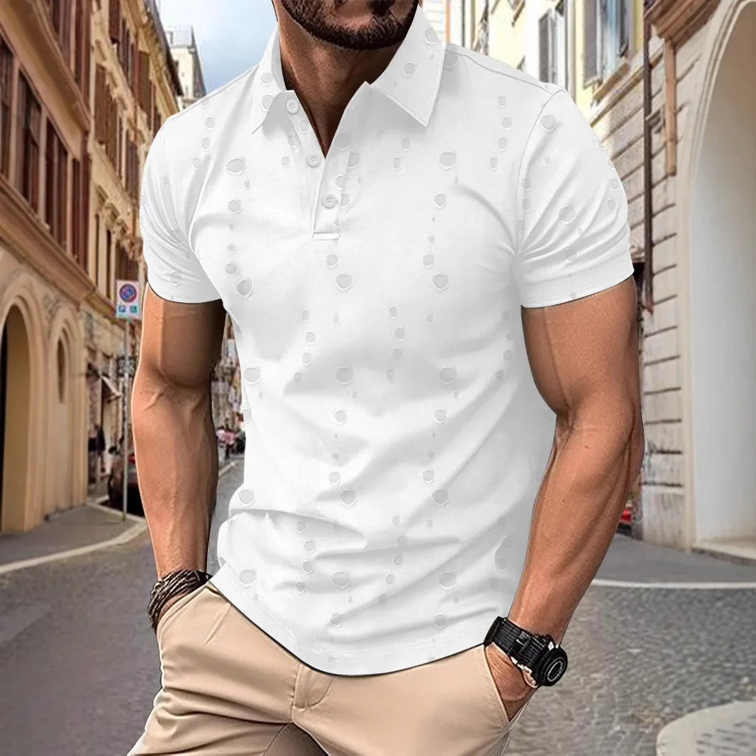 New Men's Casual Lapel Polo Shirt Polka Dot Button Streetwear Top Customized Printed Patterns Logo Business Office Golf T-shirt