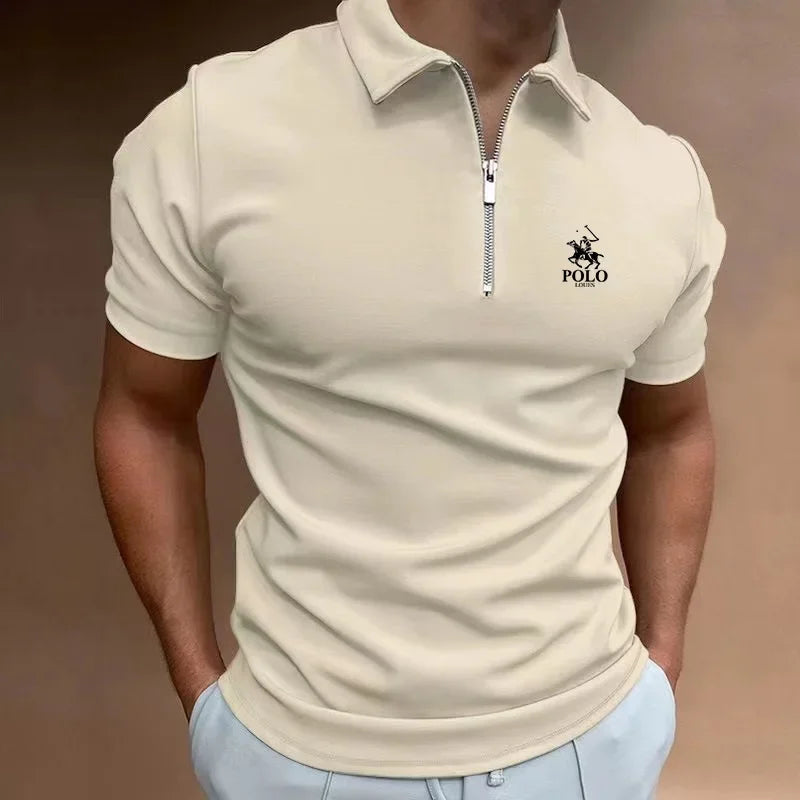 Summer Men's Solid Color Polo Shirt Short Sleeve Turn-Down Collar Zipper Tshirts &for Men Casual Streetwear New Male Tops