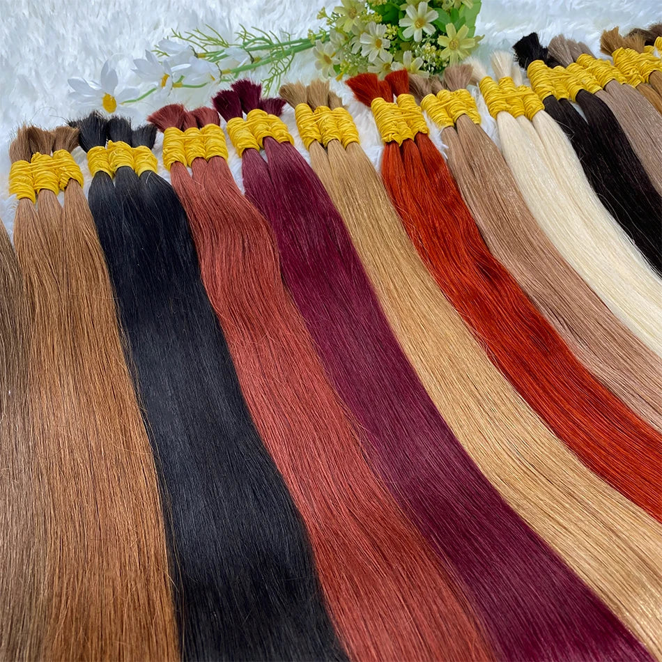 Straight Human Hair Bundles No Weft Natural Black Bulks Blonde Brazilian Remy Hair 100% Real Natural Hair Extension For Women