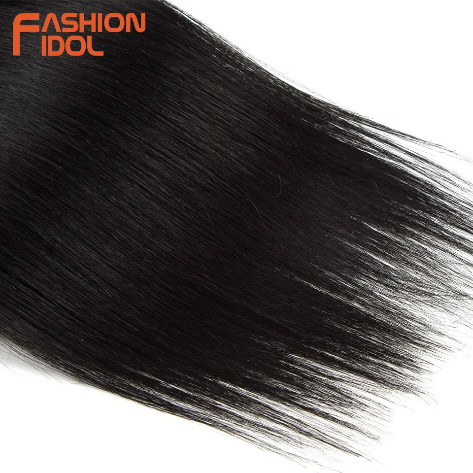 FASHION IDOL Bone Straight Hair Extensions Ombre Blonde Hair Bundles Super Long Hair Synthetic 24 Inch Straight Hair Full to End