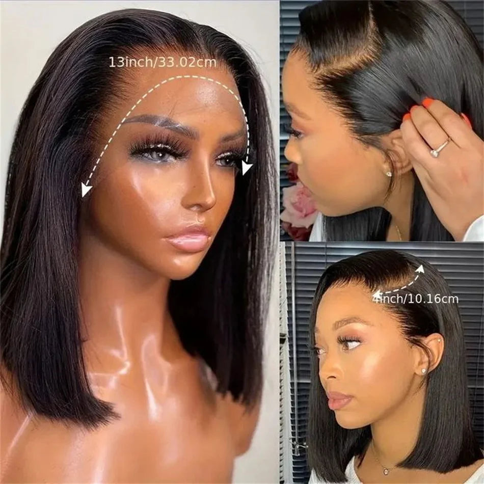 Chocolate Brown Bone Straight Short Bob Wigs 13x4 Lace Front Wigs Human Hair Brazilian Colored Human Hair Bob Wigs 180% Density