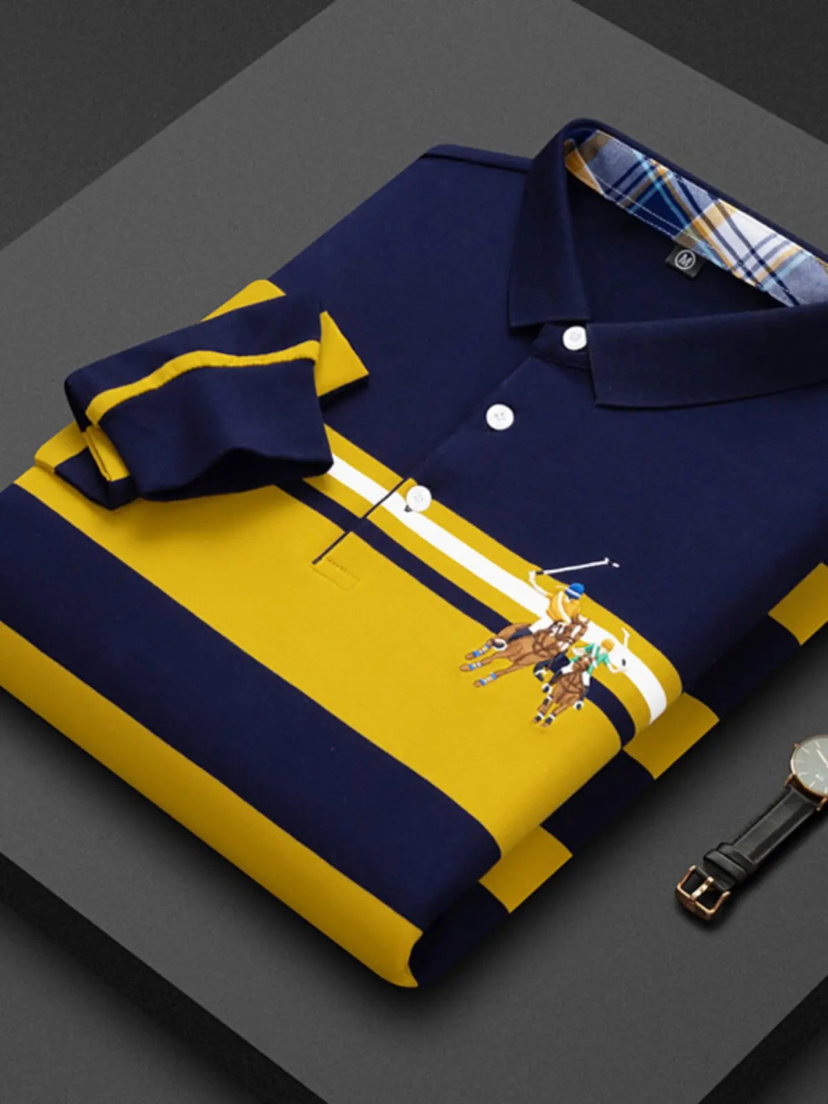 Polo Shirt Man Long Sleeve Cotton Casual Striped Polo Shirt Men Fashion Lapel Button Shirt Embroidery High Quality Breathable