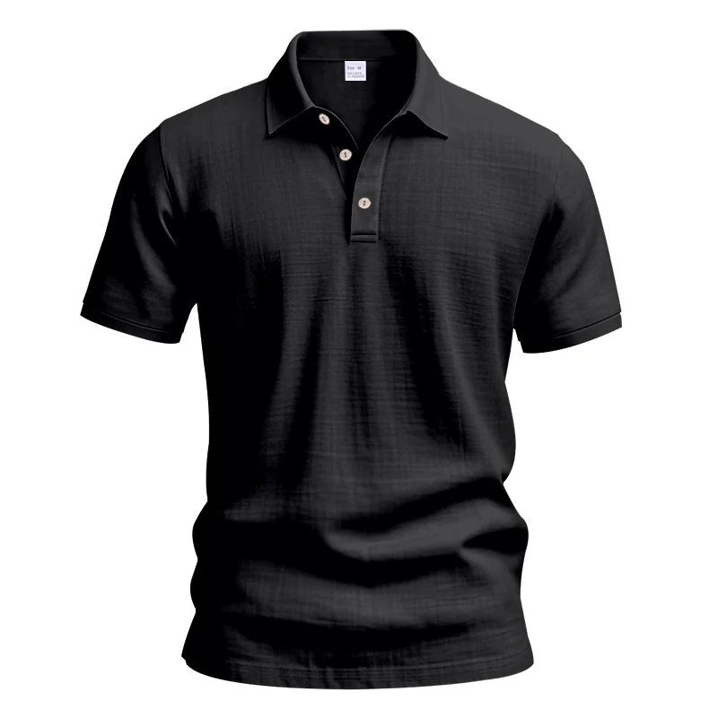 High-Quality Cotton Linen Short-Sleeved POLO Shirt Men Casual Loose Comfortable Shirt summer tees Button turn-down collar tops