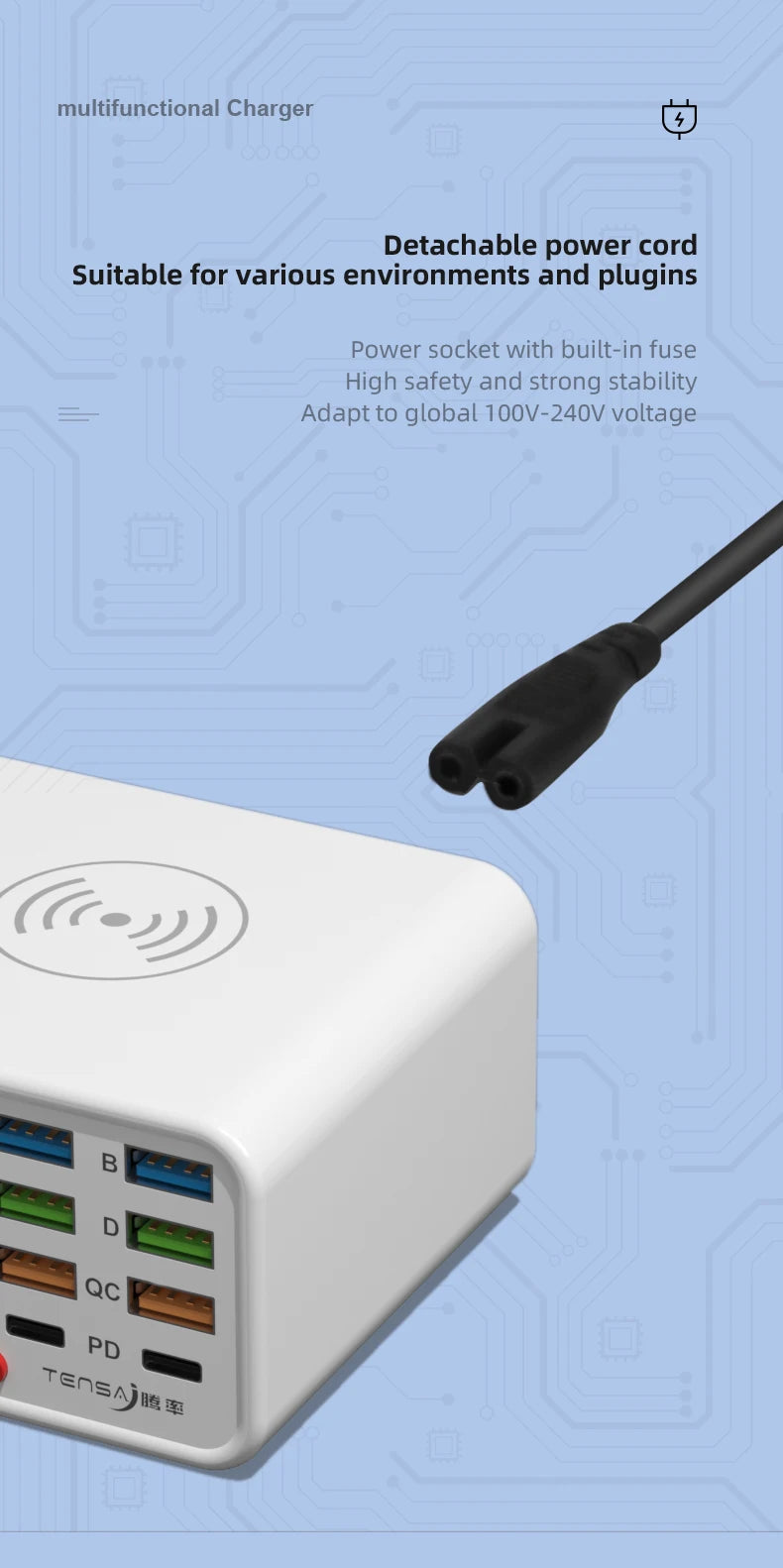 Multifunction 8-port Charger for Mobile Phonewith Short Circuit Repair Function Smart Wireless Fast Charging Tool