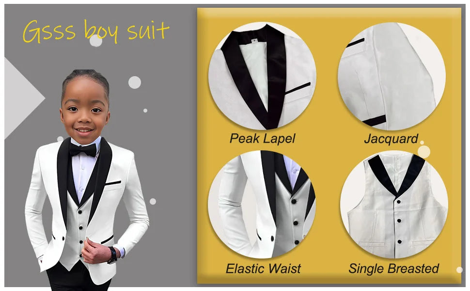 Boys Suit Wedding Tuxedo 3 Piece Shawl Collar Jacket Pants Vest Child Formal Blazer Set Slim Fit Outfit costume garcon mariage