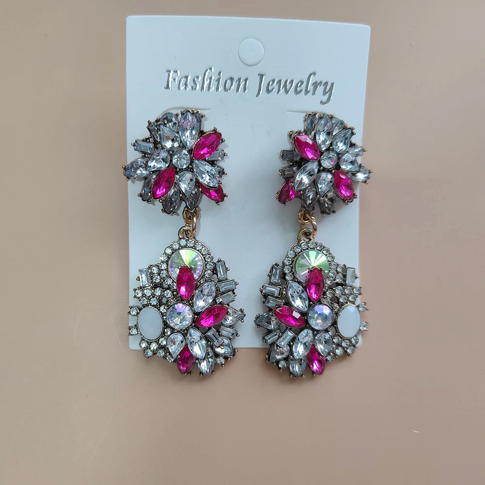 Elegant Jewellery Gifts for Her Women's Vintage Statement Earrings and Large Crystal Rhinestone Choker Necklace Jewelry Set