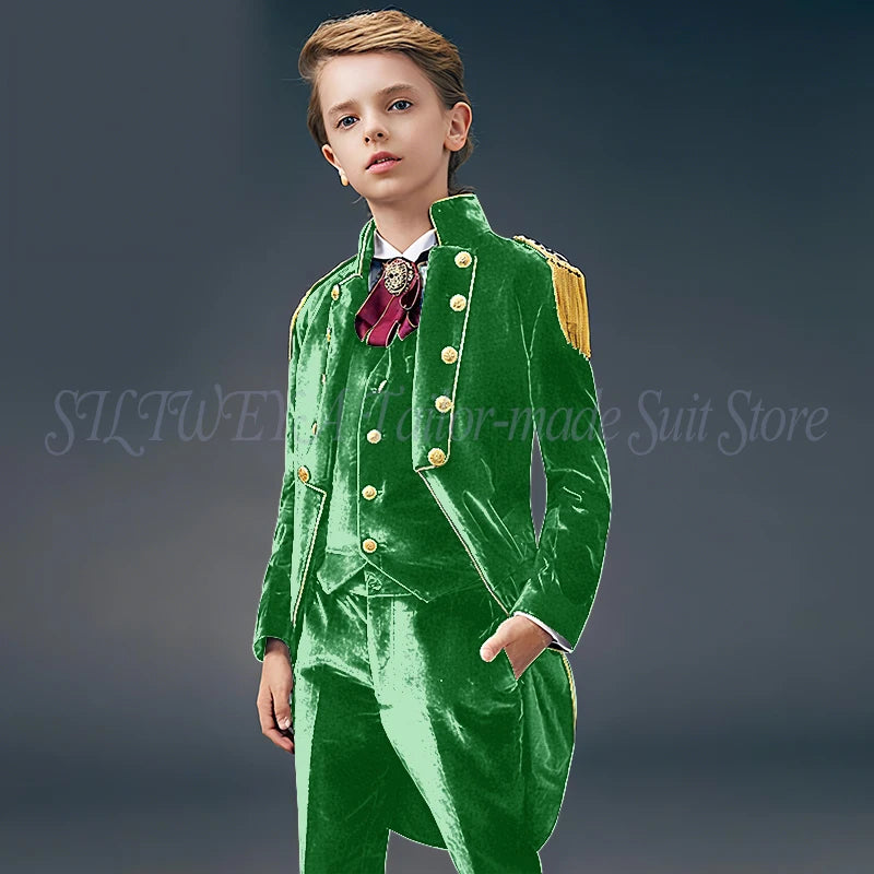 Blue Suede Slim Fit Boys' Suit Three Piece Set 2023 New Unique Tassels Design Children's Gentleman Handsome Clothing костю